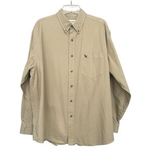 Vintage Eddie Bauer Cotton Twill Button Up Shirt Size Large Tan Classic 80s 90s